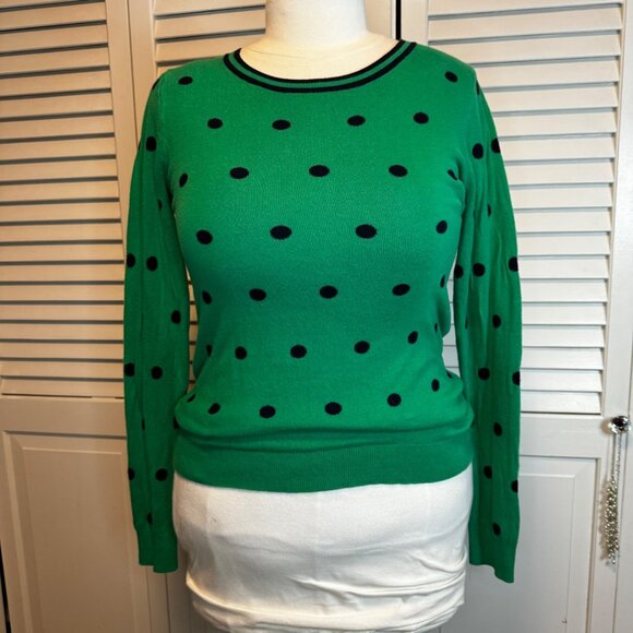 J. CREW WOMENS POLKA DOT CREWNECK PULLOVER 100% COTTON SWEATER PREPPY ACADEMIA - Picture 1 of 6